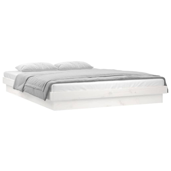 Rama łóżka z LED biała 160x200 cm lite drewno 472347