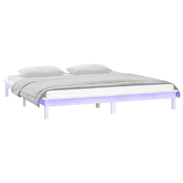 Rama łóżka z LED biała 200x200 cm lite drewno 478620