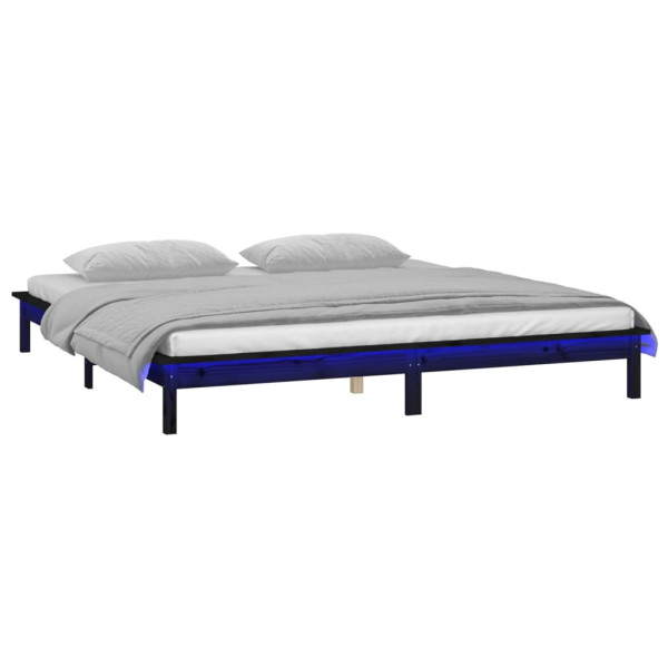 Rama łóżka z LED czarna 120x190 cm podwójna lite drewno 478714