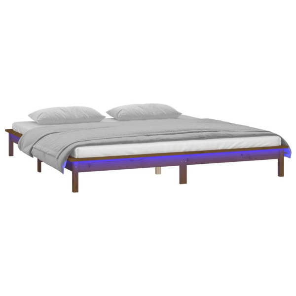Rama łóżka z LED miodowy brąz 200x200 cm lite drewno 479646