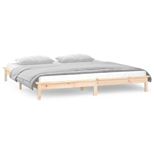 Rama łóżka z LED, szara, 135x190 cm, podwójna, lite drewno 721545