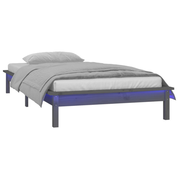 Rama łóżka z LED szara 90x200 cm lite drewno 480041