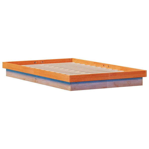 Rama łóżka z LED woskowy brąz 135x190 cm lite drewno sosnowe 472467