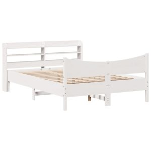 Rama łóżka z wezgłowiem biała 140×200 cm lite drewno sosnowe 478330