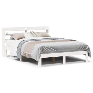 Rama łóżka z wezgłowiem biała 150×200 cm lite drewno sosnowe 479145