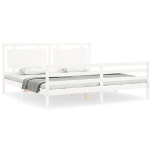 Rama łóżka z wezgłowiem biała 200×200 cm lite drewno 476702