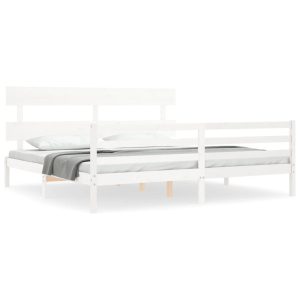 Rama łóżka z wezgłowiem biała 200×200 cm lite drewno 478687