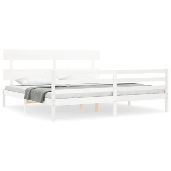 Rama łóżka z wezgłowiem biała 200x200 cm lite drewno 478687
