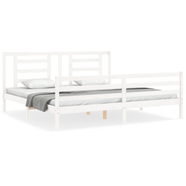 Rama łóżka z wezgłowiem biała 200x200 cm lite drewno 478772