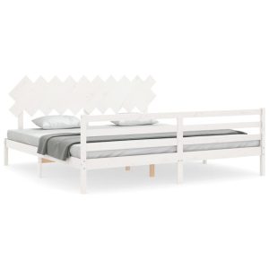Rama łóżka z wezgłowiem biała 200×200 cm lite drewno 475740