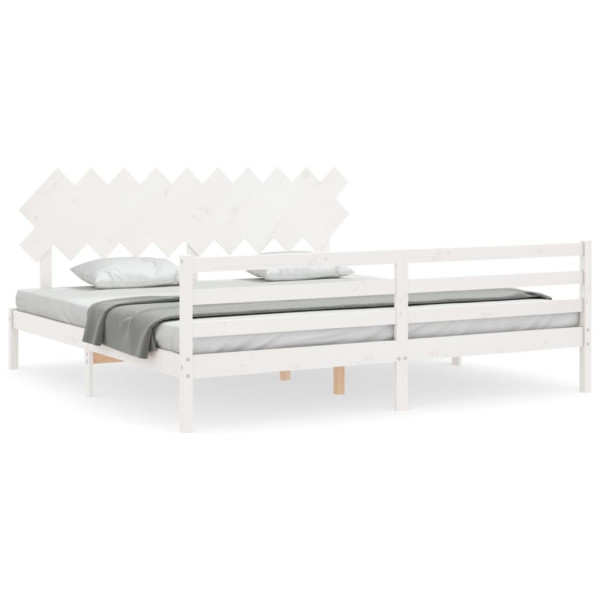 Rama łóżka z wezgłowiem biała 200x200 cm lite drewno 475740
