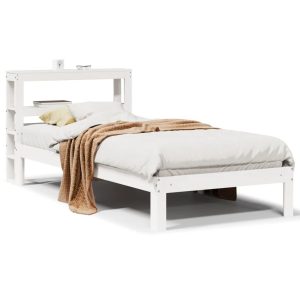 Rama łóżka z wezgłowiem biała 75×190 cm lite drewno sosnowe 477954