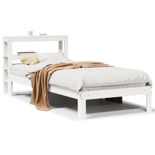Rama łóżka z wezgłowiem biała 75x190 cm lite drewno sosnowe 477954