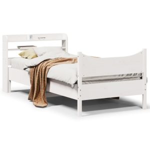Rama łóżka z wezgłowiem biała 75×190 cm lite drewno sosnowe 478017