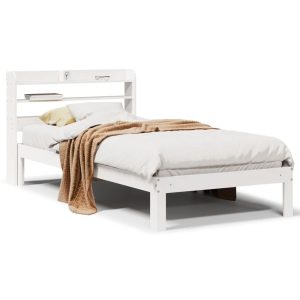 Rama łóżka z wezgłowiem biała 75×190 cm lite drewno sosnowe 480034