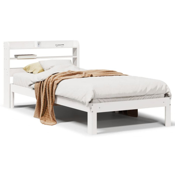 Rama łóżka z wezgłowiem biała 75x190 cm lite drewno sosnowe 480034