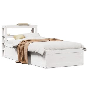 Rama łóżka z wezgłowiem biała 75×190 cm lite drewno sosnowe 477707