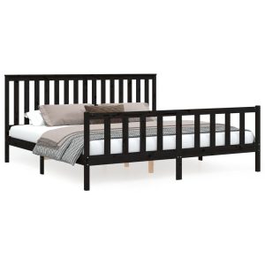 Rama łóżka z wezgłowiem czarna 200×200 cm drewno sosnowe 476083