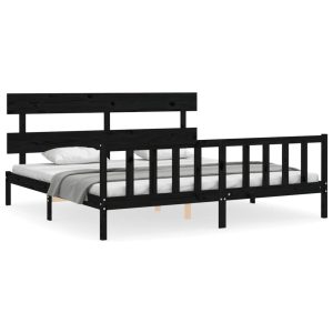 Rama łóżka z wezgłowiem czarna 200×200 cm lite drewno 472866