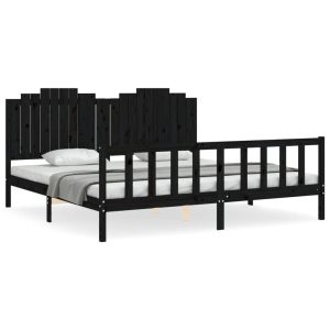 Rama łóżka z wezgłowiem czarna 200×200 cm lite drewno 479587