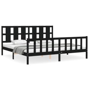 Rama łóżka z wezgłowiem czarna 200×200 cm lite drewno 479737