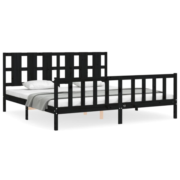 Rama łóżka z wezgłowiem czarna 200x200 cm lite drewno 479737
