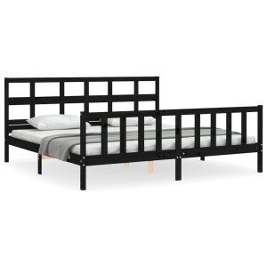 Rama łóżka z wezgłowiem czarna 200×200 cm lite drewno 479785