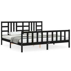 Rama łóżka z wezgłowiem czarna 200×200 cm lite drewno 480066