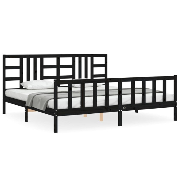 Rama łóżka z wezgłowiem czarna 200x200 cm lite drewno 480066