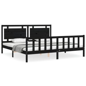 Rama łóżka z wezgłowiem czarna 200×200 cm lite drewno 480091