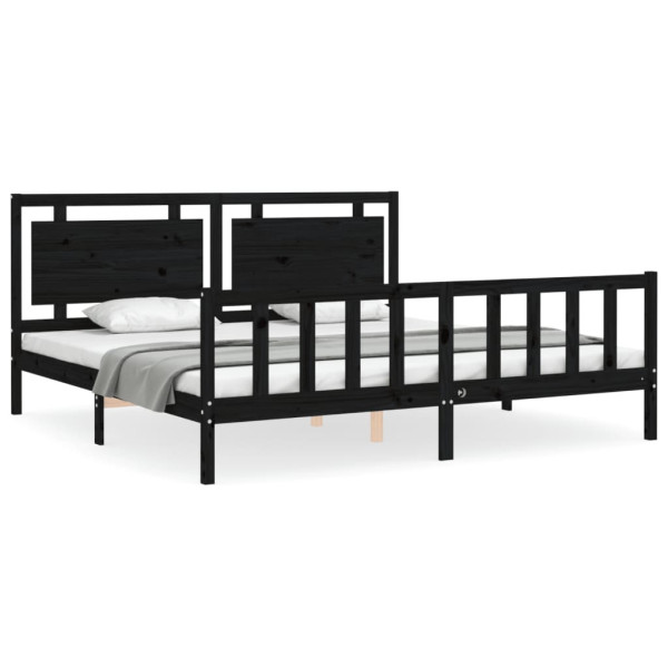 Rama łóżka z wezgłowiem czarna 200x200 cm lite drewno 480091