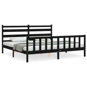 Rama łóżka z wezgłowiem czarna 200×200 cm lite drewno 480158