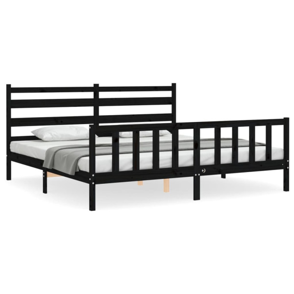 Rama łóżka z wezgłowiem czarna 200x200 cm lite drewno 480158