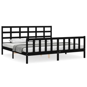 Rama łóżka z wezgłowiem czarna 200×200 cm lite drewno 480262