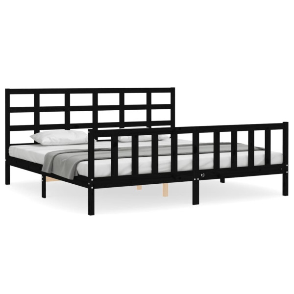 Rama łóżka z wezgłowiem czarna 200x200 cm lite drewno 480262