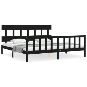 Rama łóżka z wezgłowiem czarna 200×200 cm lite drewno 473018