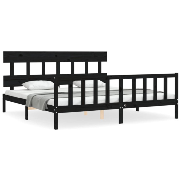 Rama łóżka z wezgłowiem czarna 200x200 cm lite drewno 473018