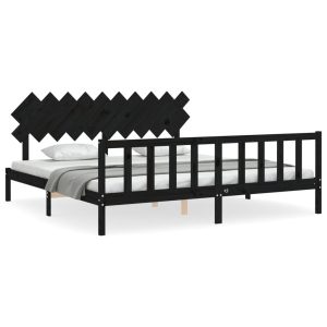 Rama łóżka z wezgłowiem czarna 200×200 cm lite drewno 475204