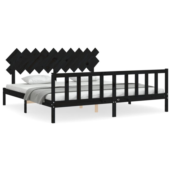 Rama łóżka z wezgłowiem czarna 200x200 cm lite drewno 475204
