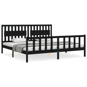 Rama łóżka z wezgłowiem czarna 200×200 cm lite drewno 472742