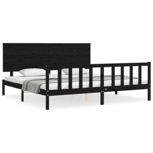 Rama łóżka z wezgłowiem czarna 200×200 cm lite drewno 475678