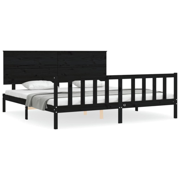 Rama łóżka z wezgłowiem czarna 200x200 cm lite drewno 475678