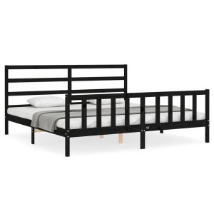 Rama łóżka z wezgłowiem czarna 200×200 cm lite drewno 477145