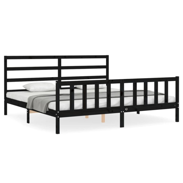 Rama łóżka z wezgłowiem czarna 200x200 cm lite drewno 477145