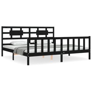 Rama łóżka z wezgłowiem czarna 200×200 cm lite drewno 477603