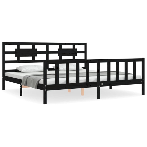Rama łóżka z wezgłowiem czarna 200x200 cm lite drewno 477603