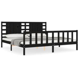Rama łóżka z wezgłowiem czarna 200×200 cm lite drewno 478913