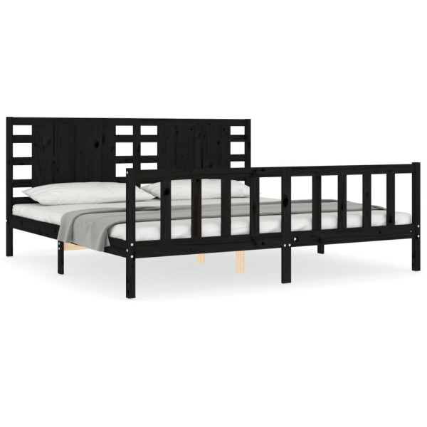 Rama łóżka z wezgłowiem czarna 200x200 cm lite drewno 478913