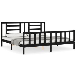 Rama łóżka z wezgłowiem czarna 200×200 cm lite drewno 479114