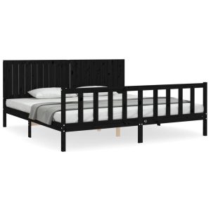 Rama łóżka z wezgłowiem czarna 200×200 cm lite drewno 479276